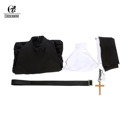 ROLECOS The Nun Cosplay Costume Horror Films Cosplay Cross Ghost Halloween Costume The Conjuring Black Women Halloween Costume