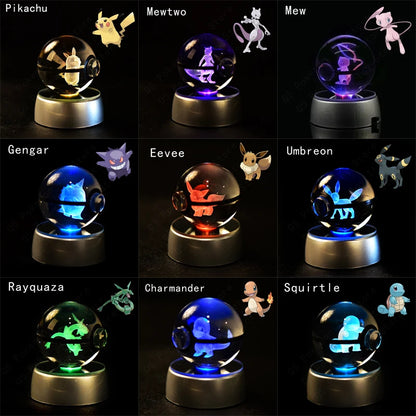 Crystal Ball Night Light with LED Base, 50mm Glass Decor