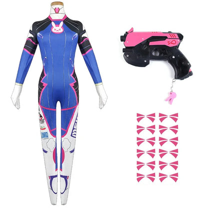 Game Overwatch Dva Cosplay Costumes Tights Jumpsuit Wig Headphone Gun Cosplay Props Tattoo Stickers Suit Woman Party Zentai Cos