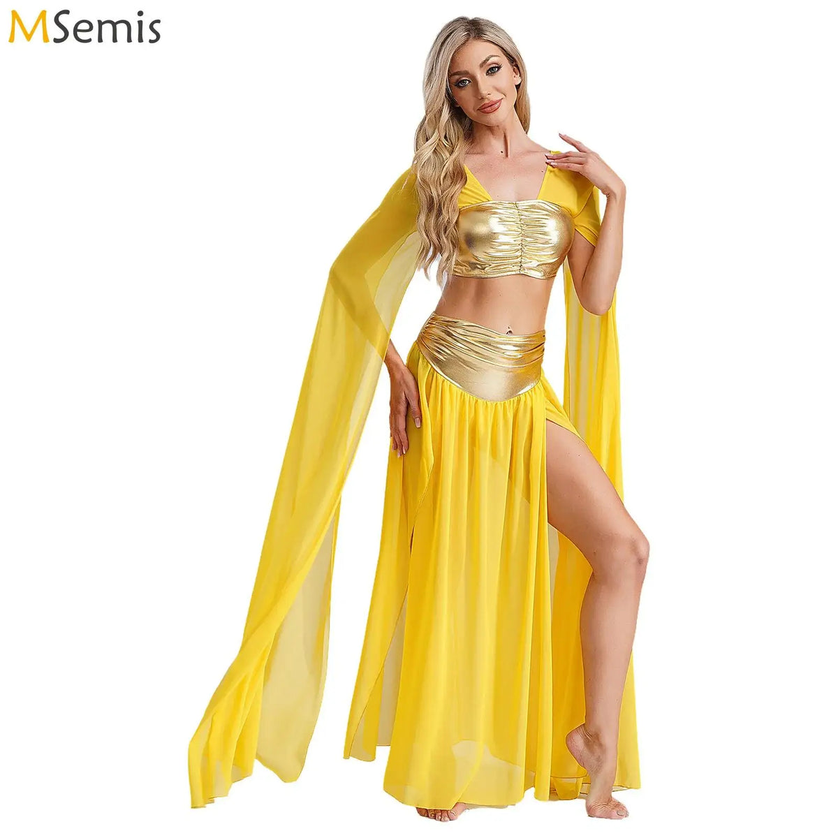 Womens Ancient Rome Egyptian Cleopatra Cosplay Costume Crop Top And Split Skirt Set Carnival Oriental Indian Belly Dance Outfits
