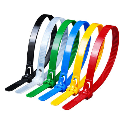 Reusable Cable Ties 150mm, Nylon Zip Ties with Removable Buckle