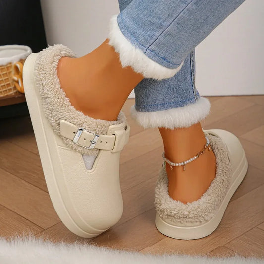 Women's Winter Slippers Plush Furry Mule Non Slip Indoor Slides