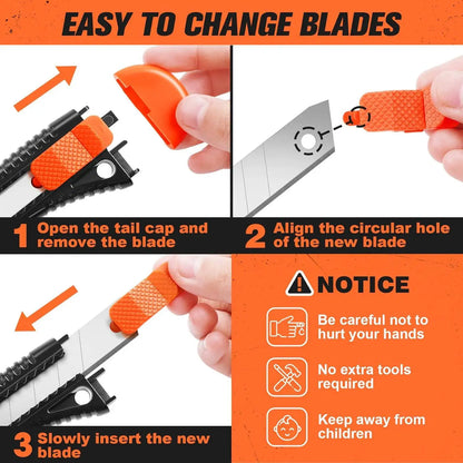 Utility Knife Box Cutter – Retractable Cardboard Cutter 3 Pack
