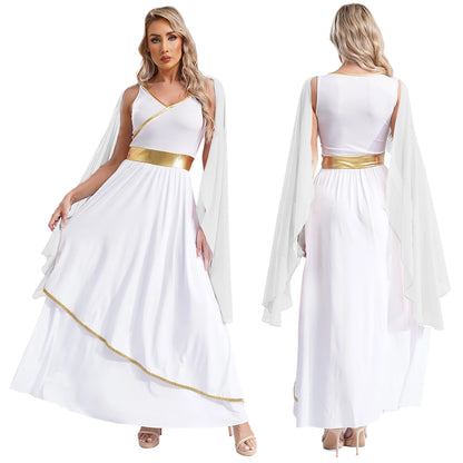 Womens Ancient Greek Athenian Princess Dress Toga Halloween Senator Caesar Cosplay Party Costume Roman Empress Long Robe Dress