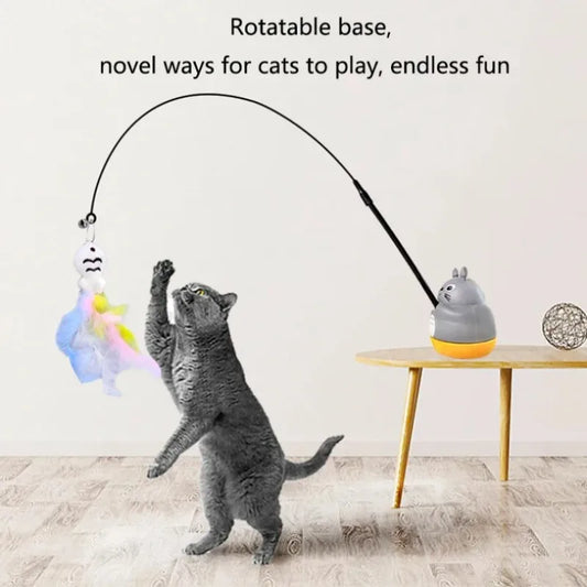 Cat Teaser Wand with Rotating Feather Toy for Interactive Play
