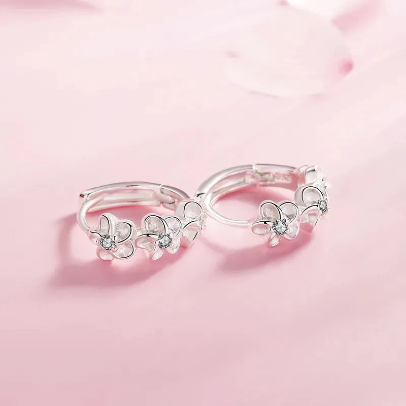 925 Sterling Silver Zircon Earrings for Women with Cute Floral Design