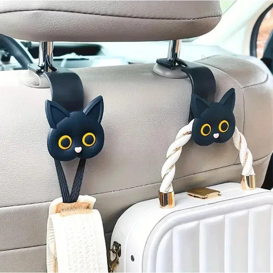 Car Headrest Hook – 3D Cat Storage Organizer for Bags