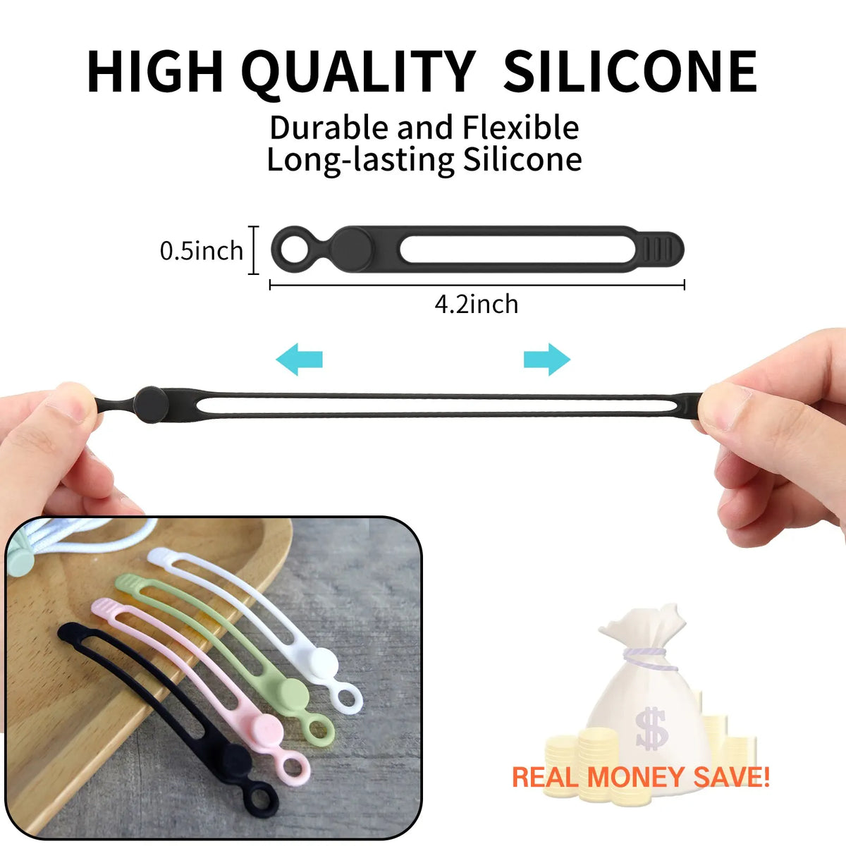 Silicone Cable Ties – Reusable Cord Organizer & Wire Straps