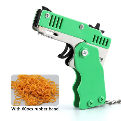 Mini Folding Rubber Band Launcher Toy with Keychain and 60 Bands