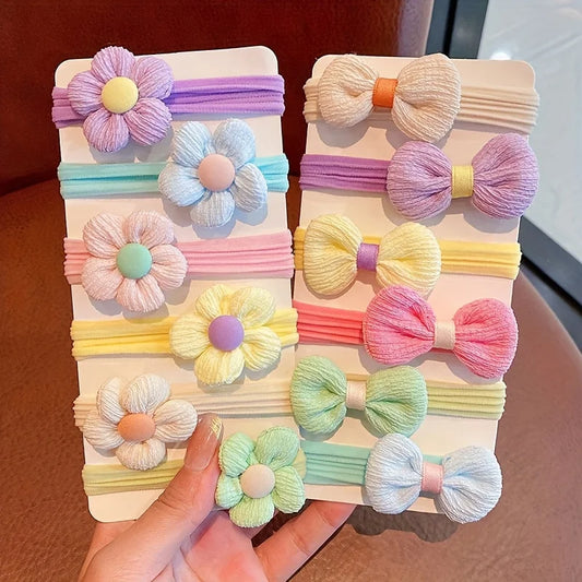 Girls Bow Hair Ties 6-Pack Soft Elastic Ponytail Holders