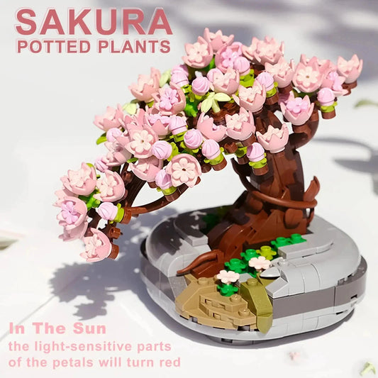 Mini Plant Bonsai Building Block Flower Plant Cherry Blossom Tree Potted Bouquet Model Bricks Home Decoration Toy Teenager Gifts