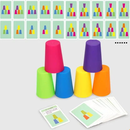 Color Matching Stacking Cups Game with Cards for Kids