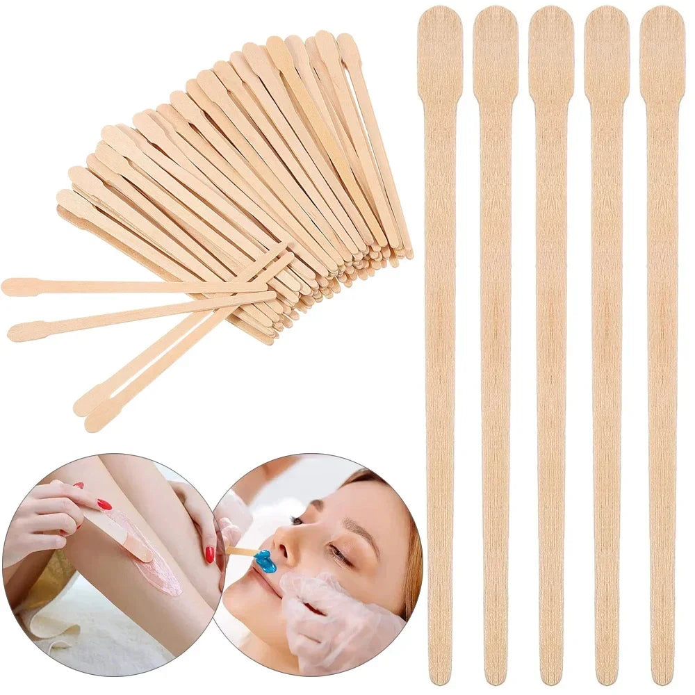 100 Pack Wooden Wax Sticks for Hair Removal and Eyebrow Waxing