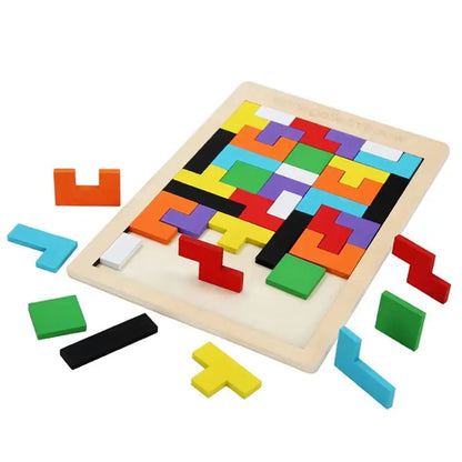 Wooden Tangram Puzzle with Colorful Geometric Building Blocks