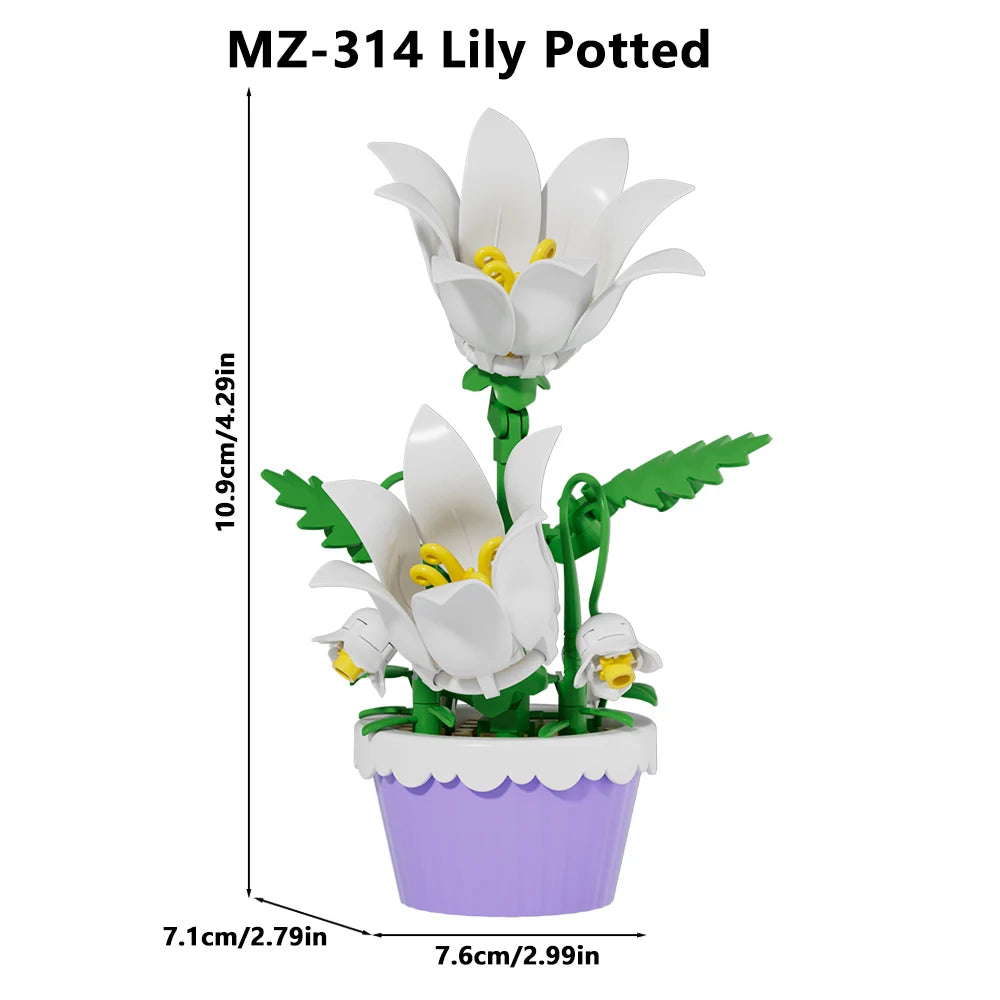 12Pcs Building Block Mini Flower Toy DIY Botanicals Collection Artificial Flowers With Pots Craft Kit For Home Office Desk Decor