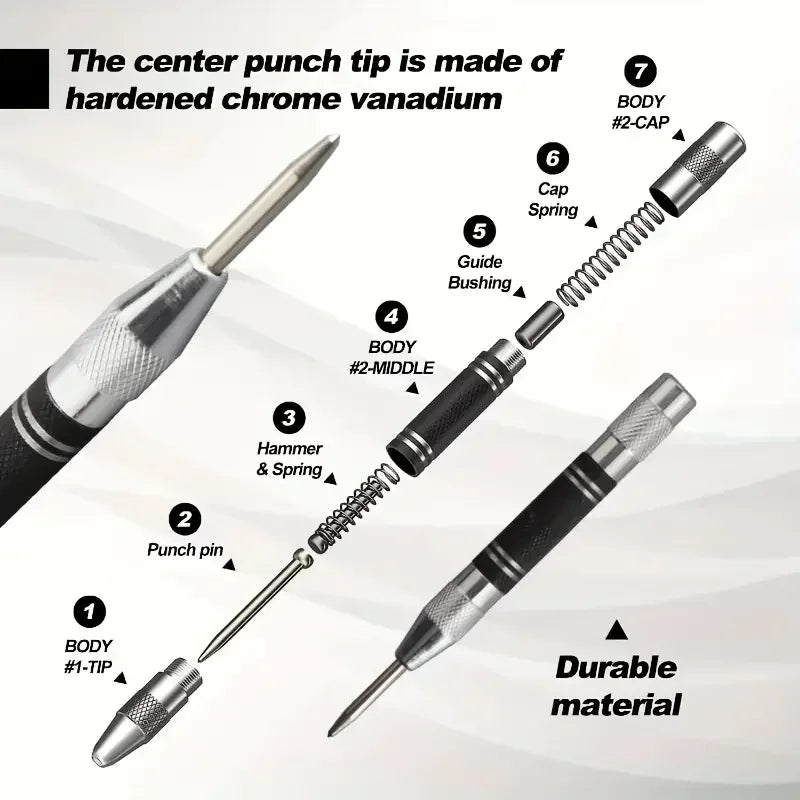 Automatic Center Punch – Spring Loaded Hole Marker for Wood & Metal