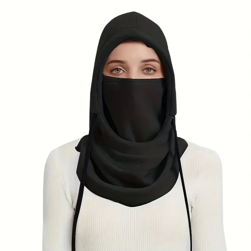 Winter Balaclava Knit Hood with Drawstring Windproof Face Cover