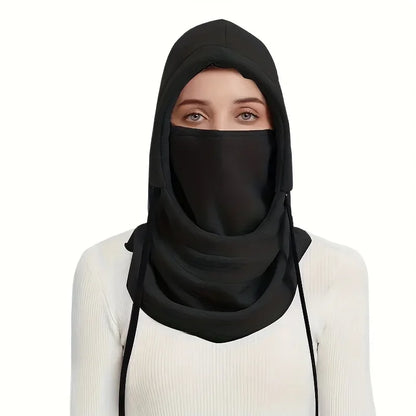 Winter Balaclava Knit Hood with Drawstring Windproof Face Cover