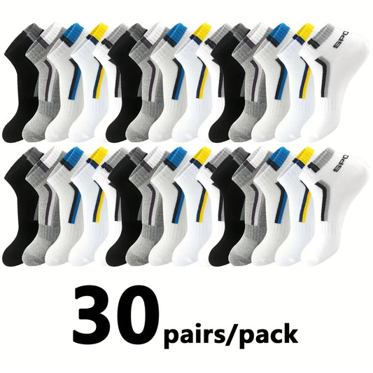 Men's Breathable Ankle Socks – 30 Pairs Mesh Casual Sports Socks