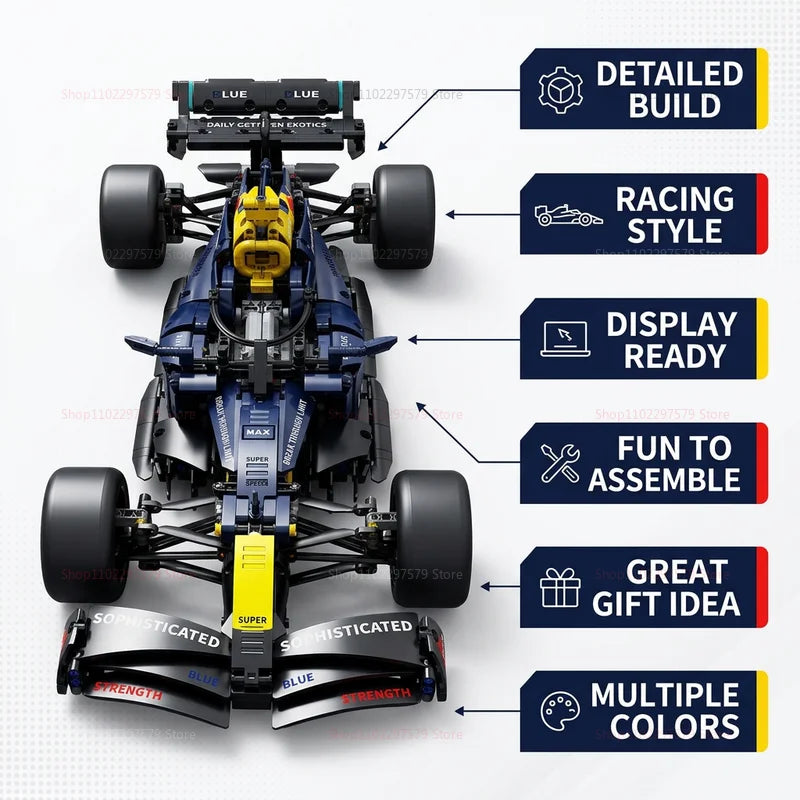 1:10 Technical Racing Vehicle Building Blocks Kit 1200PCS DIY Assembly Model Desktop Decor Gifts for Birthday Party DIY Ornament