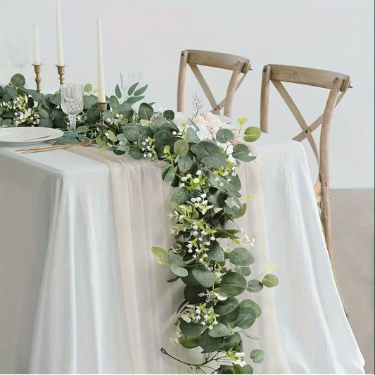 Artificial Eucalyptus Garland with White Flowers & Berries – 1.8m