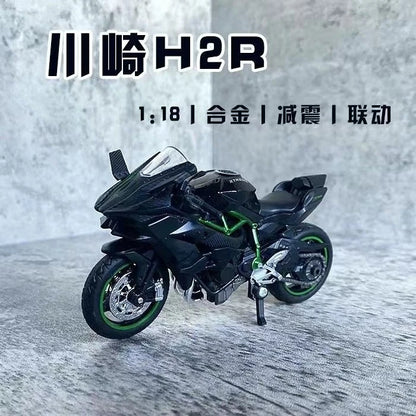 1:18 Kawasaki H2R Performance Sport Motorcycle Simulation Alloy Model Q Version Toy Collectible Ornament Brithday Gifts