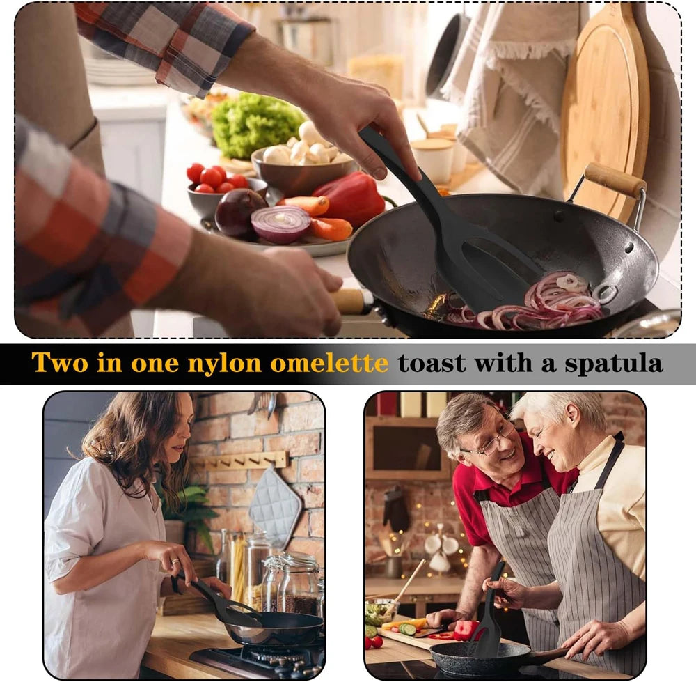 2-in-1 Spatula Tongs – Nylon Flip & Grip Kitchen Cooking Utensil