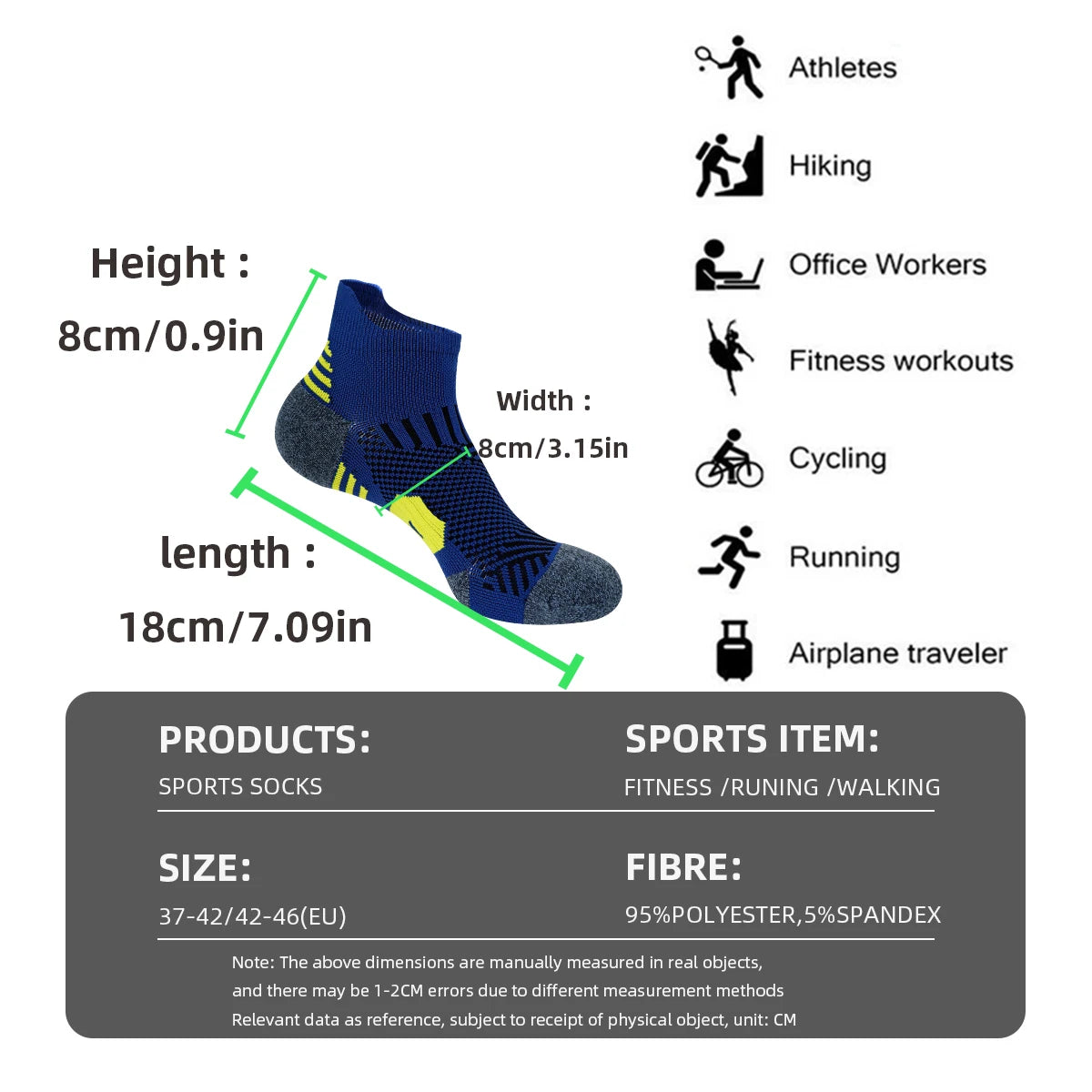 Non-Slip Sports Socks with Cushioned Bottom for Running & Basketball