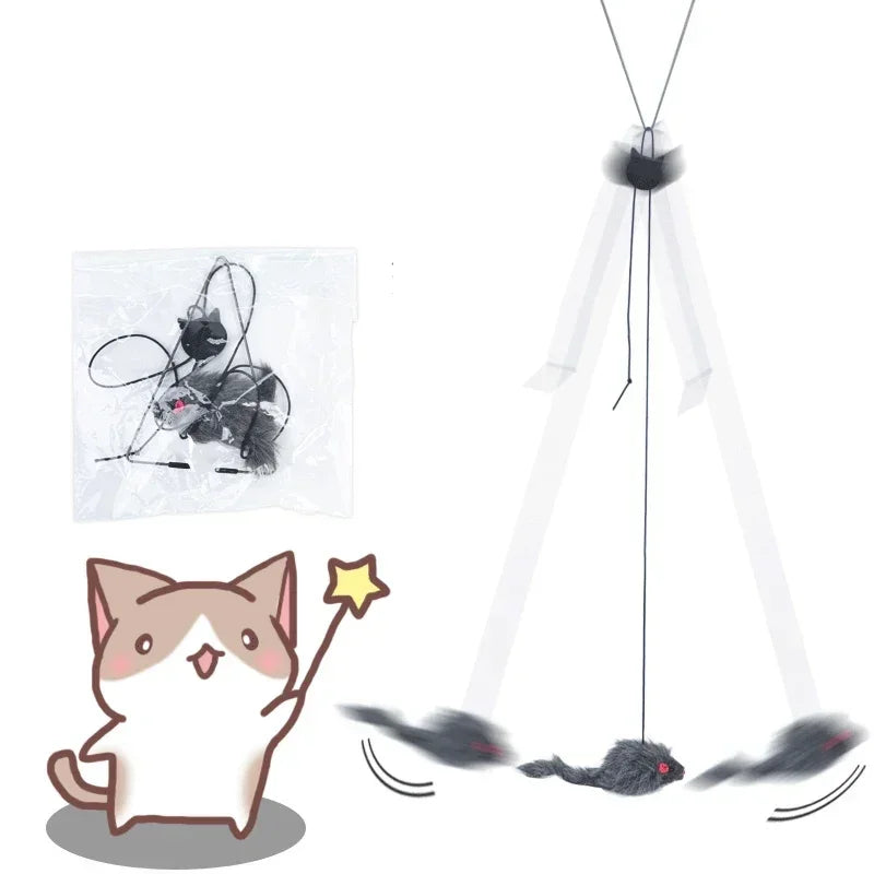 Interactive Cat Door Toy with Hanging Mouse and Retractable Rope