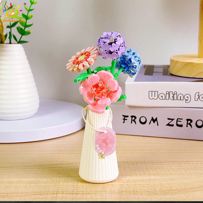 HUIQIBAO MOC Flower with pot Micro Building Block Sunflower Mini Model Bricks set Flowers Toys for Adults home Desk Decoration