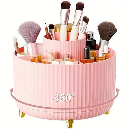 Rotating Makeup Organizer with 5 Compartments for Cosmetics & Brushes