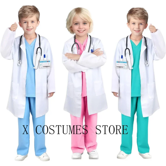 Kid's Doctor Cosplay Nurse Costume Nurse Suit Doctor's V Neck Surgical Suit Boys Girls Halloween Party Epidemic Role Clothing