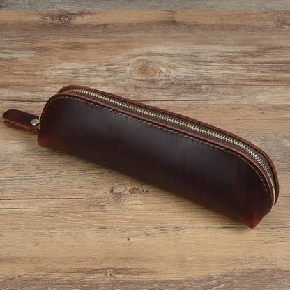 Leather Pencil Case with Zipper for Pens, Stationery and Storage