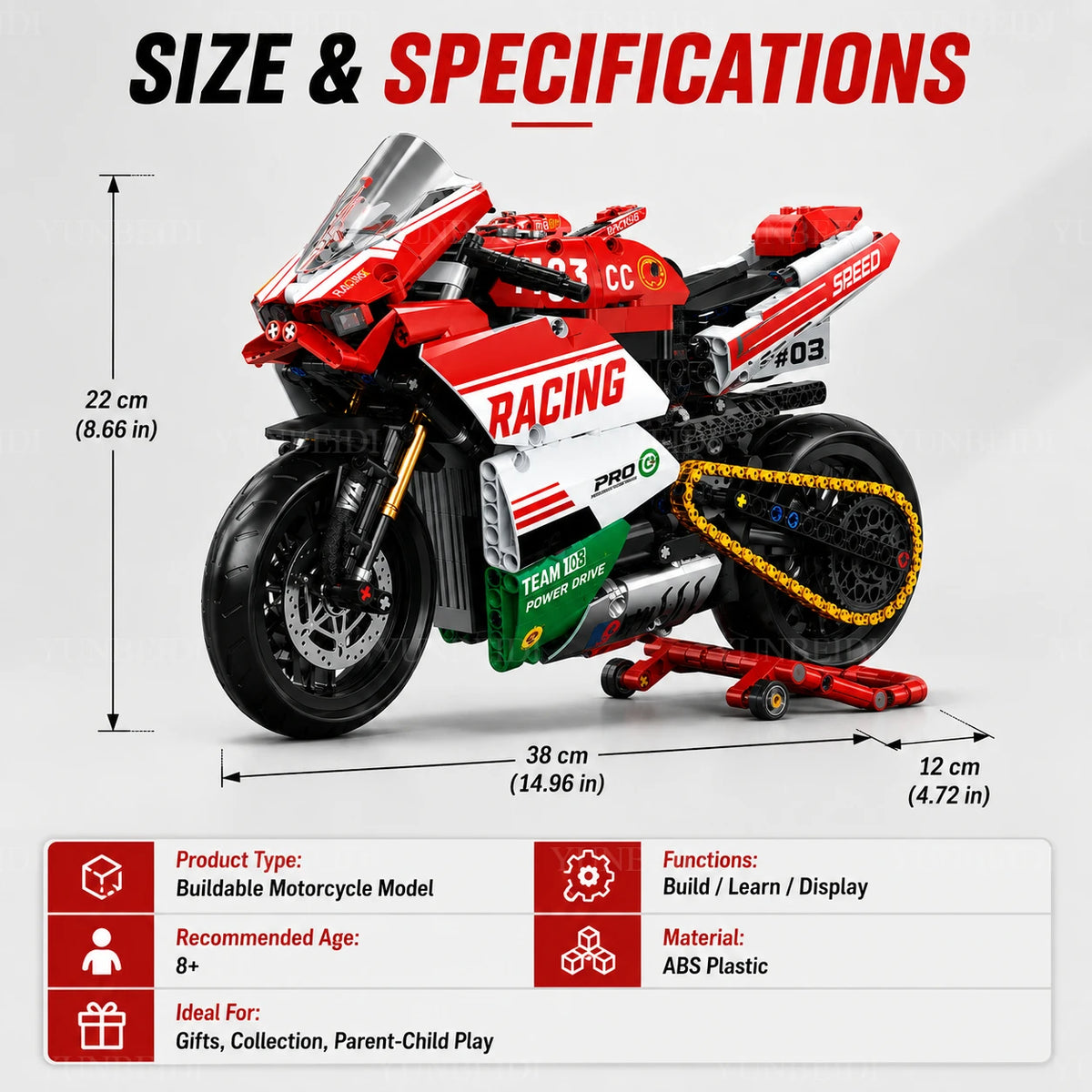 Technology Motorcycle Building Block Set, V4 Super Motorcycle Model Set, Technology Racing, STEM Assembly Toy Gift for Boys and