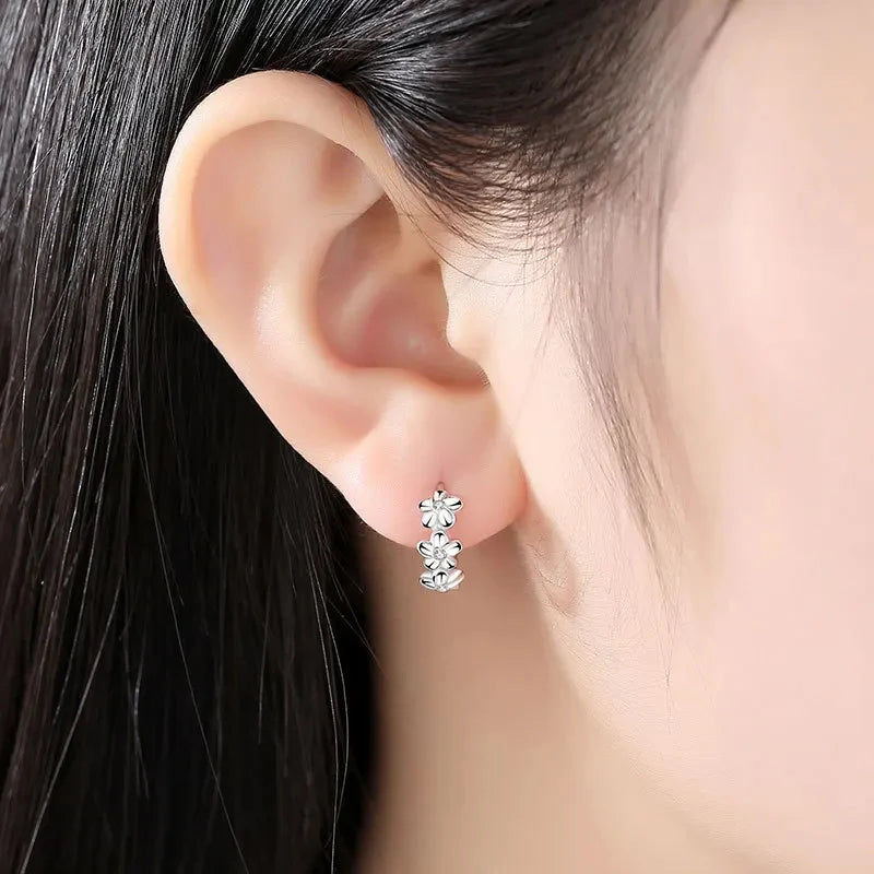 925 Sterling Silver Zircon Earrings for Women with Cute Floral Design