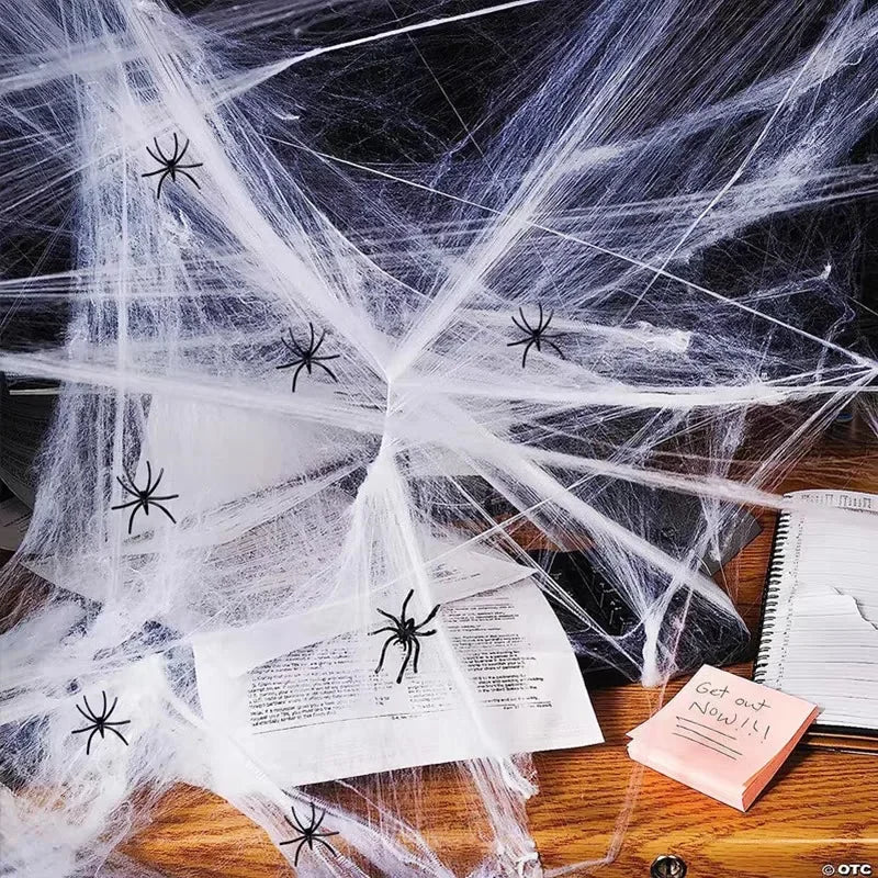 Artificial Spider Web Halloween Decoration Scary Party Scene Props White Stretchy Cobweb Horror House Home Decora Accessories