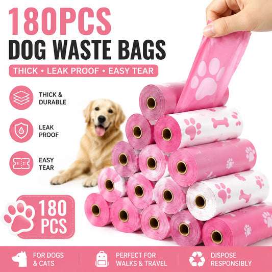 180 Count Dog Waste Bags Thick Leakproof Rolls for Outdoor Walks