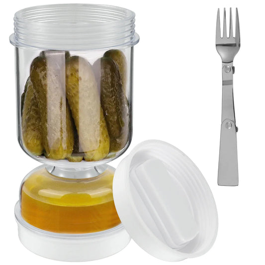 Pickle Jar with Strainer and Fork for Pickles and Olives