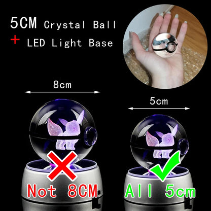 Crystal Ball Night Light with LED Base, 50mm Glass Decor