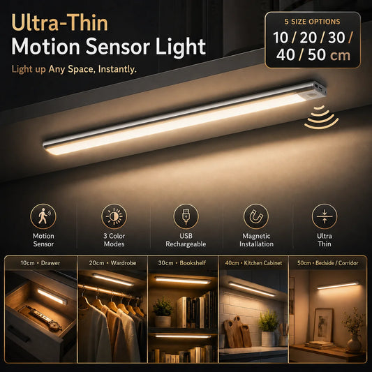Motion Sensor Cabinet Light – Rechargeable Wireless LED Bar Light