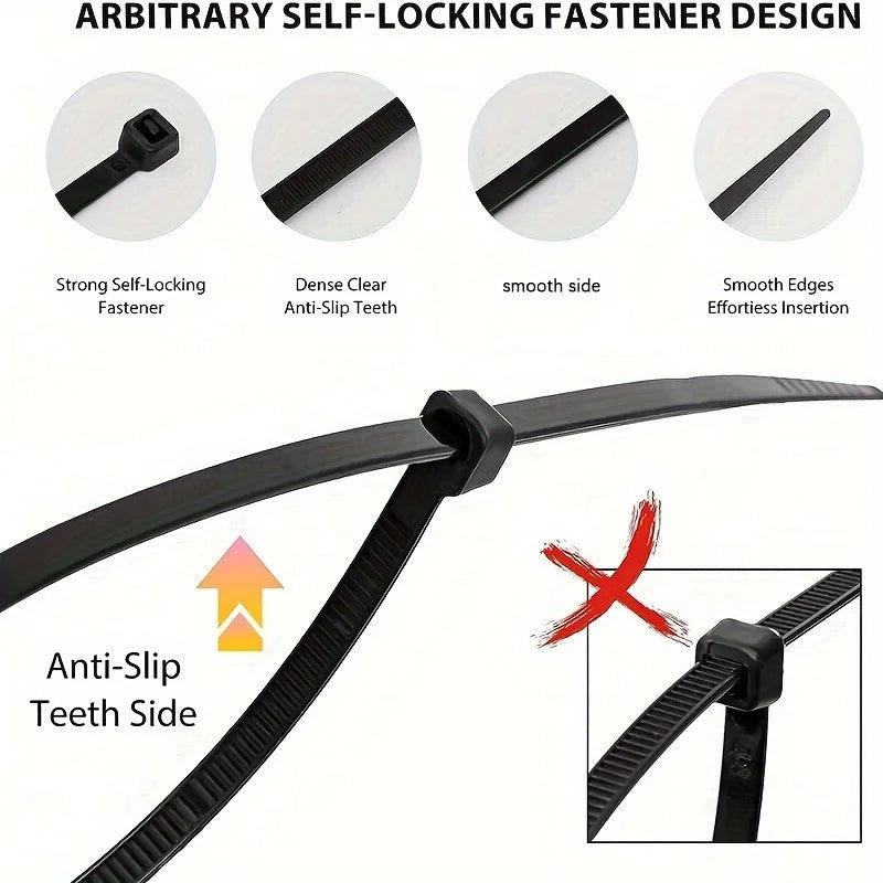 100 Pack Black Cable Ties Self-Locking for Cord Management