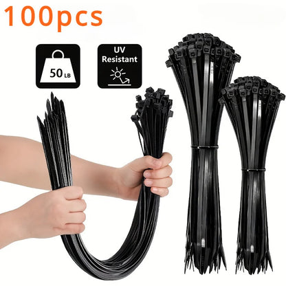 100 Pack Black Cable Ties Self-Locking for Cord Management