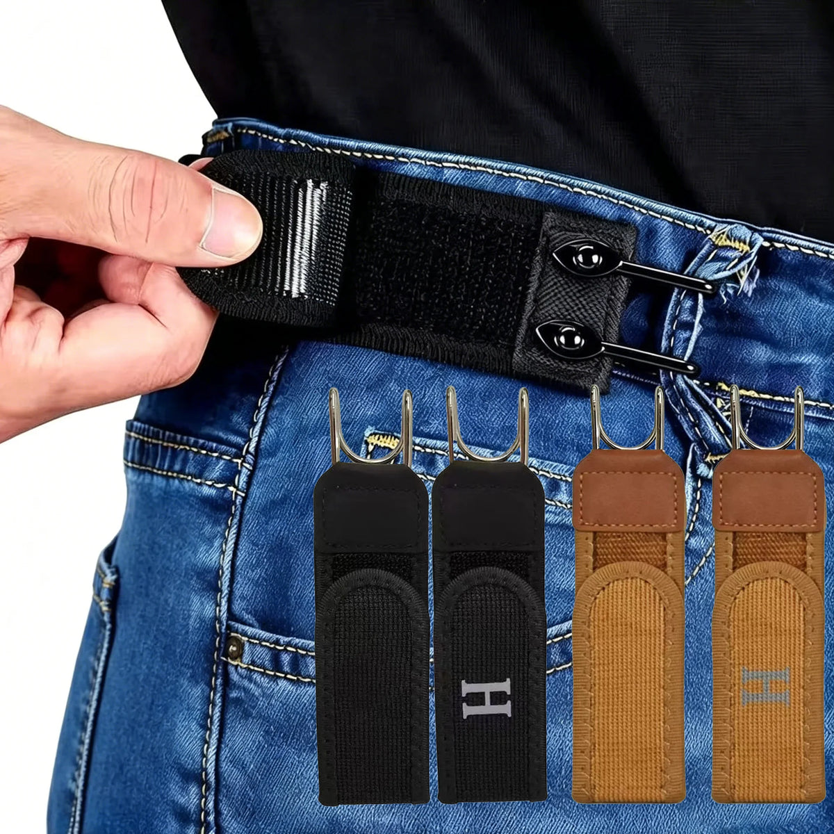 Adjustable Waistband Buckle with Elastic Strap and Metal Hooks