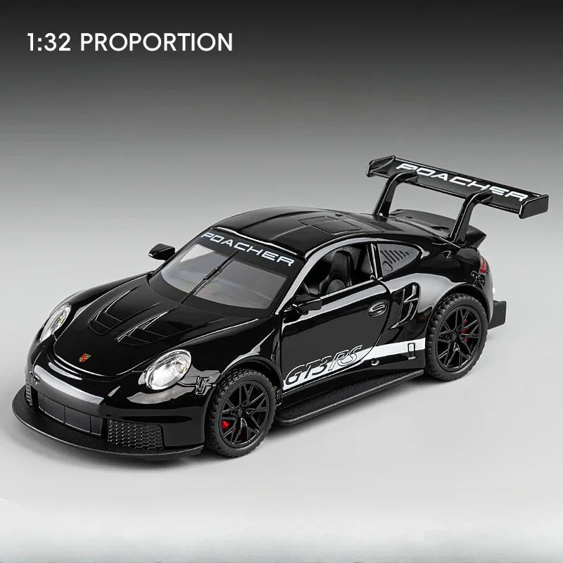 1:32 Alloy Diecast GT3 RS Toys Cars Models Wheel Pull Back 4 Doors Opened Supercar with Light Sound Sports Car Child Adult Gifts