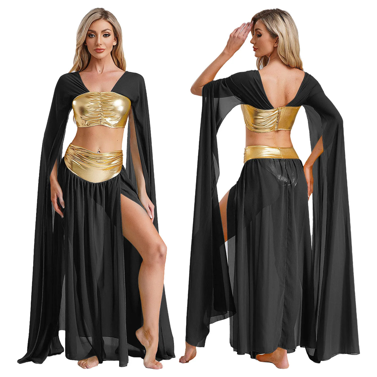 Womens Ancient Rome Egyptian Cleopatra Cosplay Costume Crop Top And Split Skirt Set Carnival Oriental Indian Belly Dance Outfits