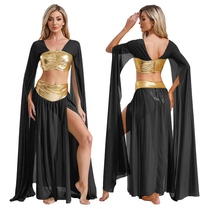 Womens Ancient Rome Egyptian Cleopatra Cosplay Costume Crop Top And Split Skirt Set Carnival Oriental Indian Belly Dance Outfits