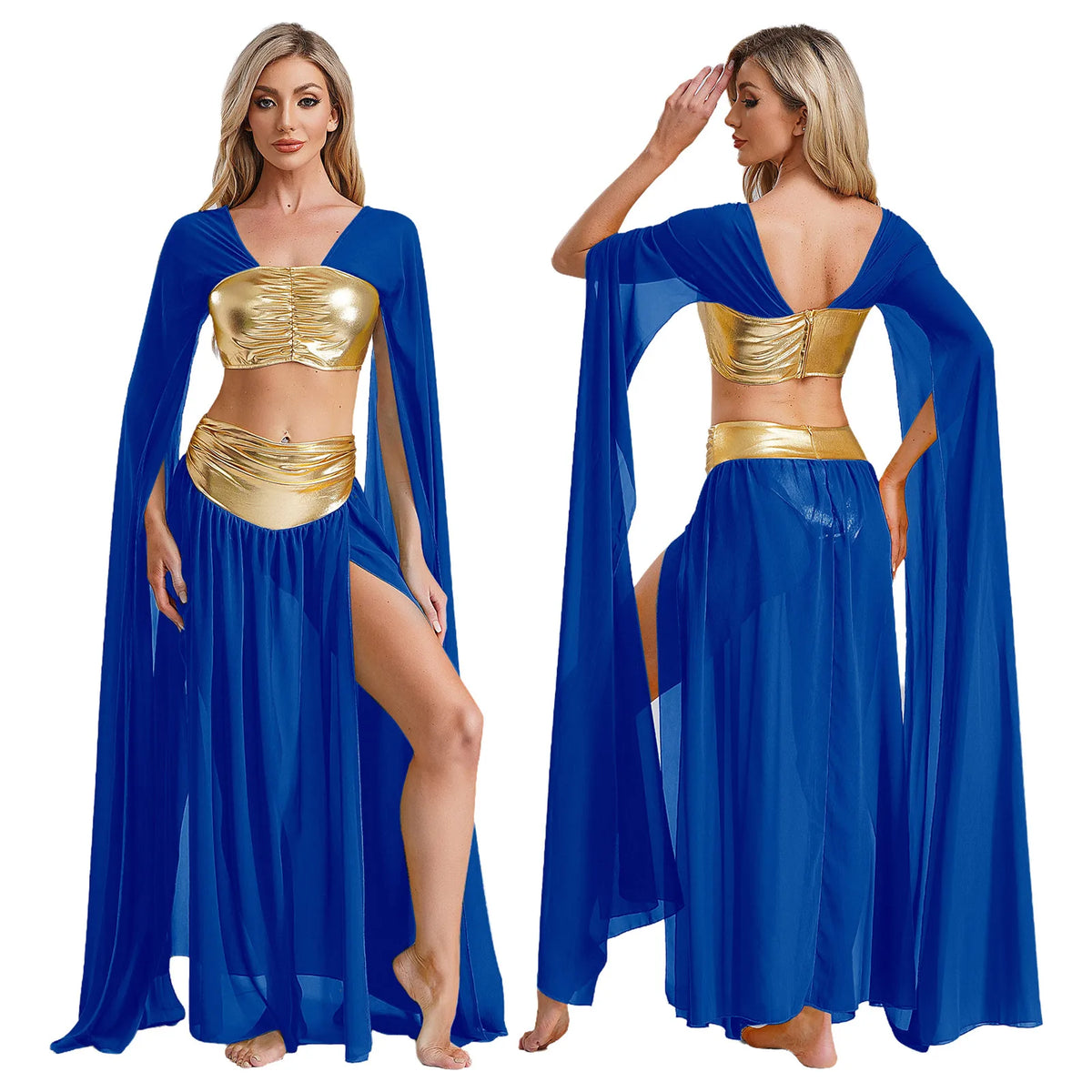 Womens Ancient Rome Egyptian Cleopatra Cosplay Costume Crop Top And Split Skirt Set Carnival Oriental Indian Belly Dance Outfits