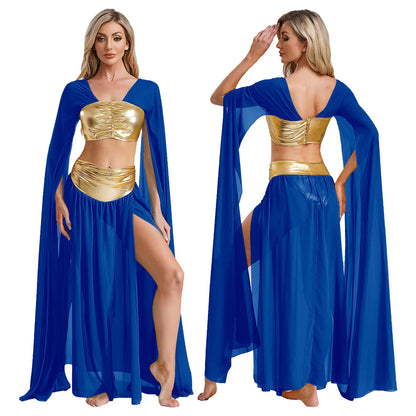 Womens Ancient Rome Egyptian Cleopatra Cosplay Costume Crop Top And Split Skirt Set Carnival Oriental Indian Belly Dance Outfits