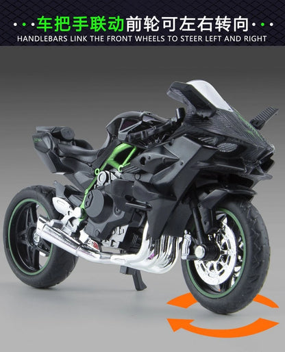 1:18 Kawasaki H2R Performance Sport Motorcycle Simulation Alloy Model Q Version Toy Collectible Ornament Brithday Gifts