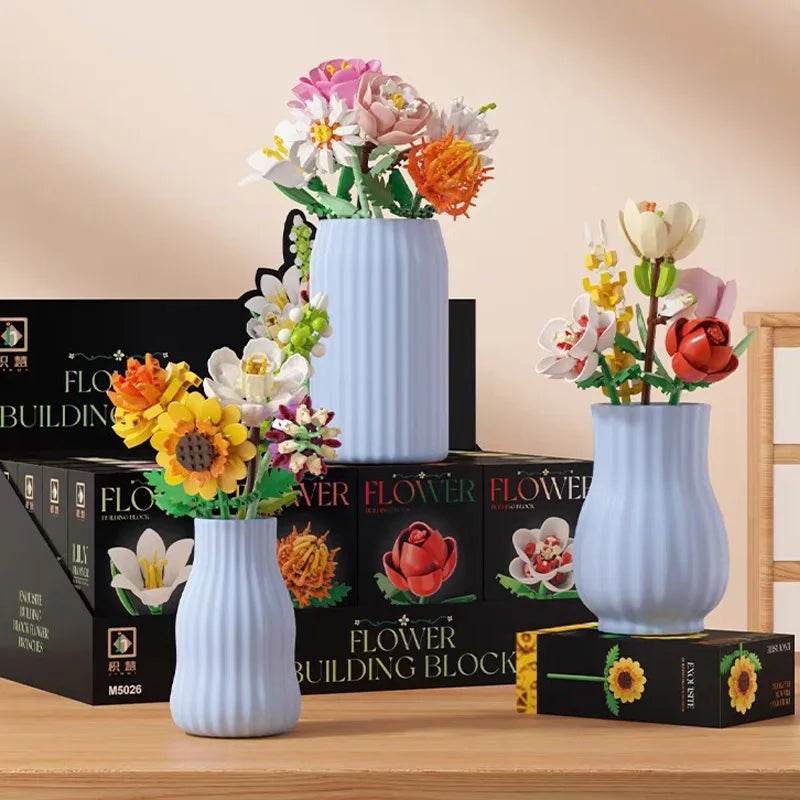 DIY Bouquet Building Blocks Single Flower Plastic Toys Small Particle Building Blocks Educational Kids Toys Home Decor Gifts